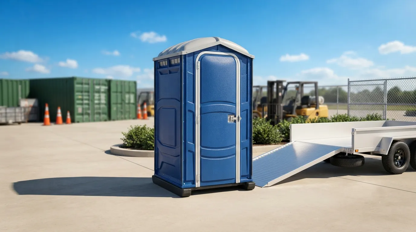 Portable restroom units delivered on a Rialto, CA work zone